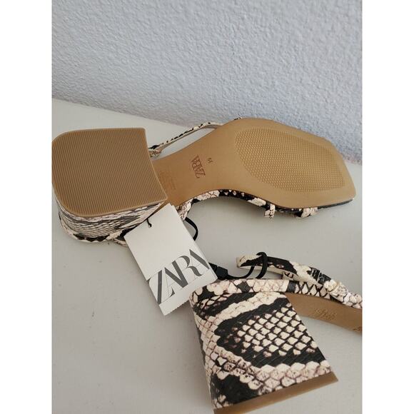 Zara Sandals Women 8 EUR 39 Snake Print Square Toe Block Air Fit Insole Foam - Picture 11 of 16